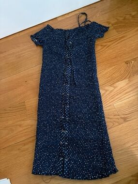 Poof! Navy Blue Polka Dot Smocked Dress